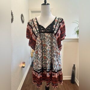 Bohemian Print Women's Top - Black and Red